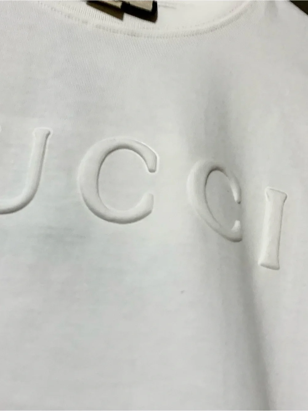 Gucci White Embossed Logo Short Sleeve Tee